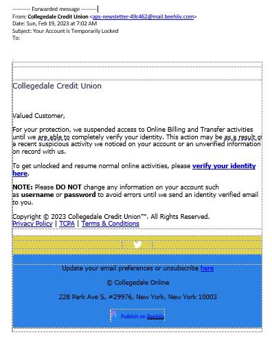 Sample of Phishing Email